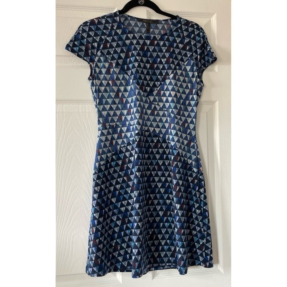 BCBGMAXAZRIA Adele Blue Printed Dress Size‎ Small
